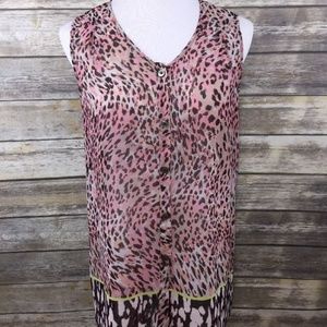 Cabi Pink/Brown animal print blouse, Size Large